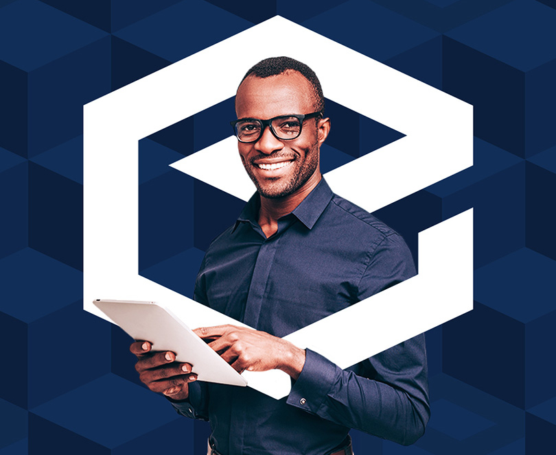 man standing in enigma Logo